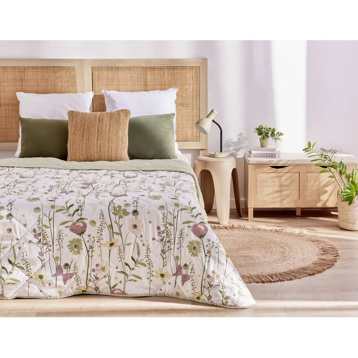 Banc de rangement en bois et rotin Kanna 2 cases 80x35xH45cm < Gifi Outlet