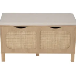Banc de rangement en bois et rotin Kanna 2 cases 80x35xH45cm < Gifi Outlet