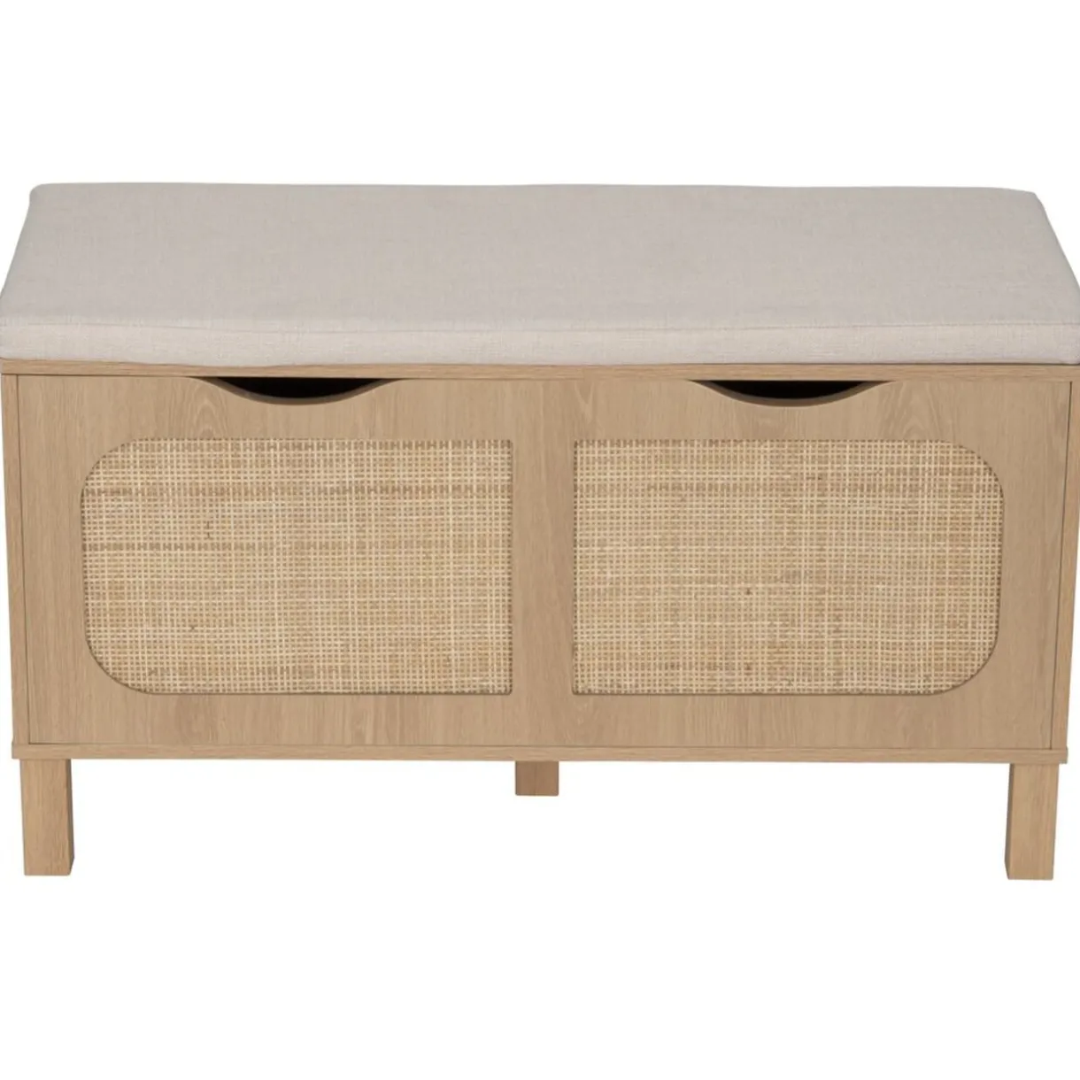 Banc de rangement en bois et rotin Kanna 2 cases 80x35xH45cm < Gifi Outlet