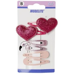 Barrette clic clac coeur et paillettes x6