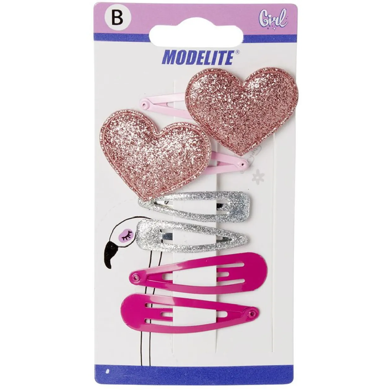 Barrette clic clac coeur et paillettes x6