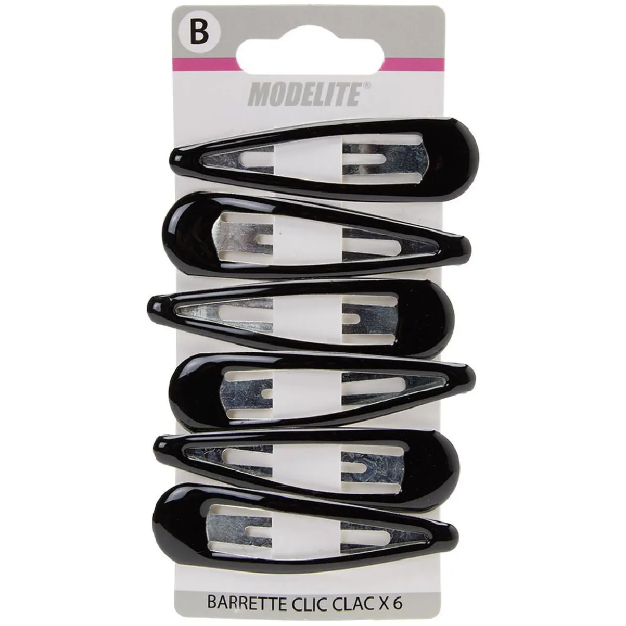 Barrette clic clac métal noir brillant x6