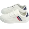 Baskets unisexe simili blanc rayures rouges et bleues T40