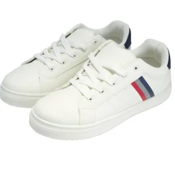 Baskets unisexe simili blanc rayures rouges et bleues T40
