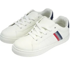 Baskets unisexe simili blanc rayures rouges et bleues T41 < Gifi Online