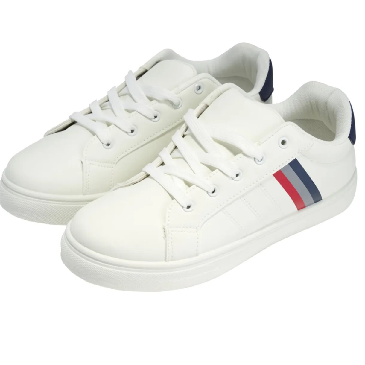 Baskets unisexe simili blanc rayures rouges et bleues T45 < Gifi New