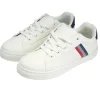 Baskets unisexe simili blanc rayures rouges et bleues T44 < Gifi
