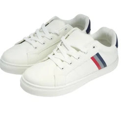 Baskets unisexe simili blanc rayures rouges et bleues T44 < Gifi
