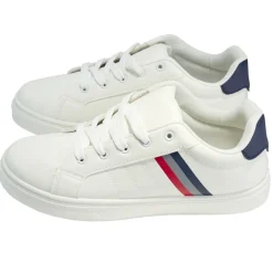 Baskets unisexe simili blanc rayures rouges et bleues T43 < Gifi Best