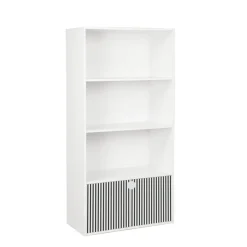 Bibliothèque colonne Adam 4 niveaux 2 portes en bois blanc L60xP29,5xH120cm
