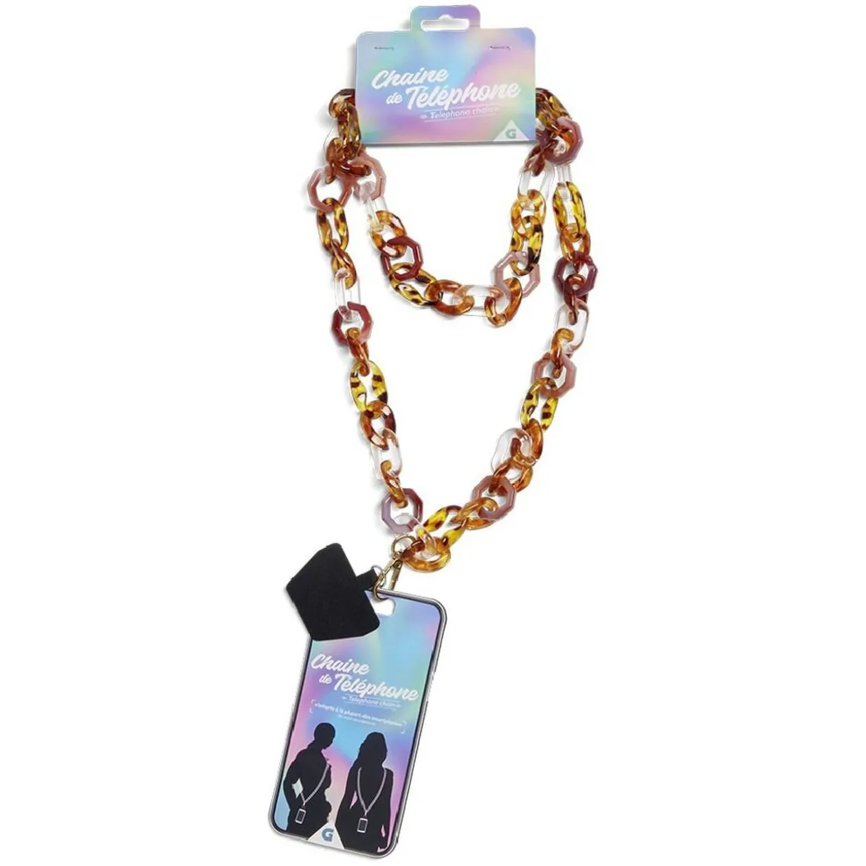 Bijou chaîne de téléphone maille en plastique multicolore L120cm