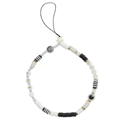 Bijou de téléphone perles doré blanc noir L17cm