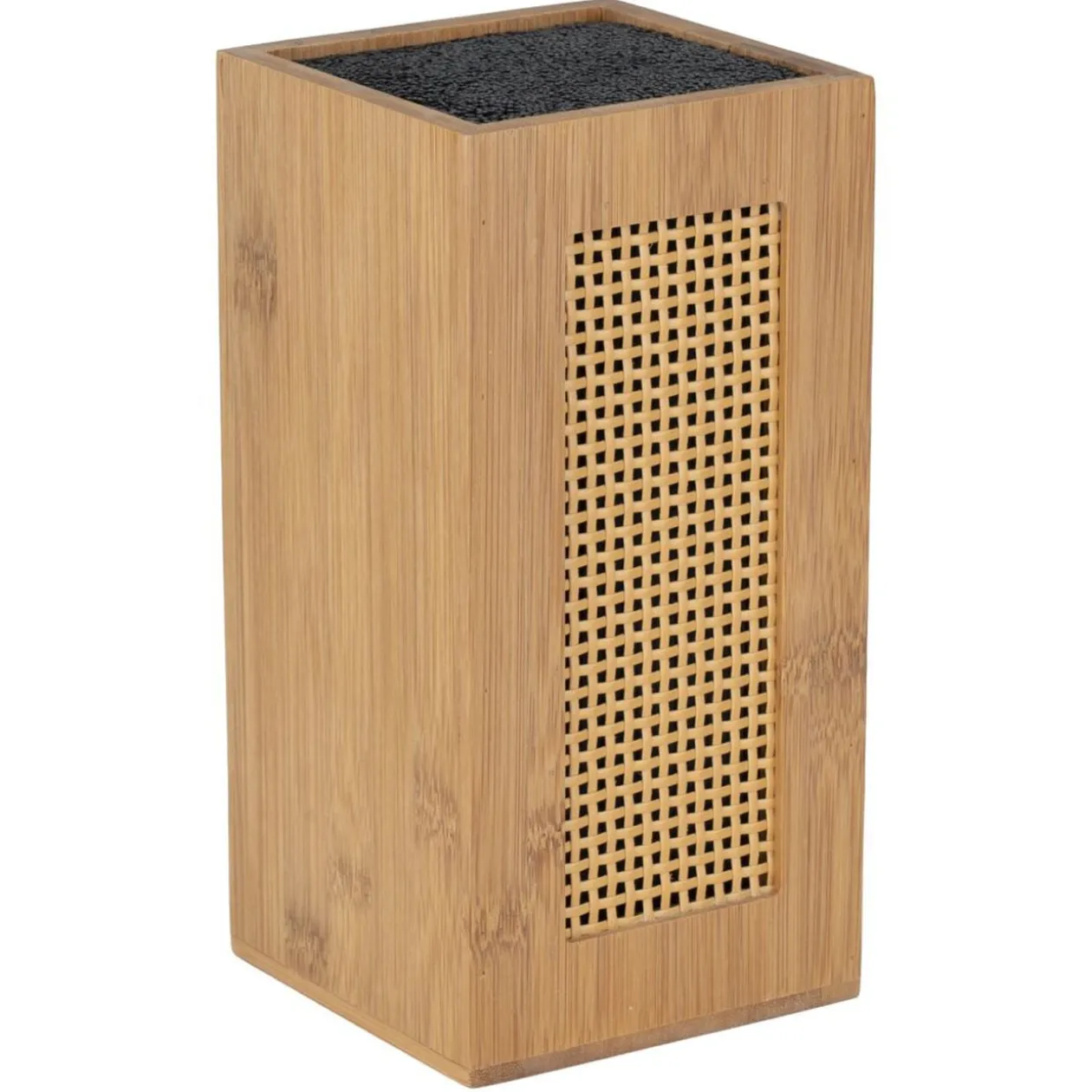 Bloc couteau de cuisine en bois et bambou face effet rotin tressé 11x11xH22cm