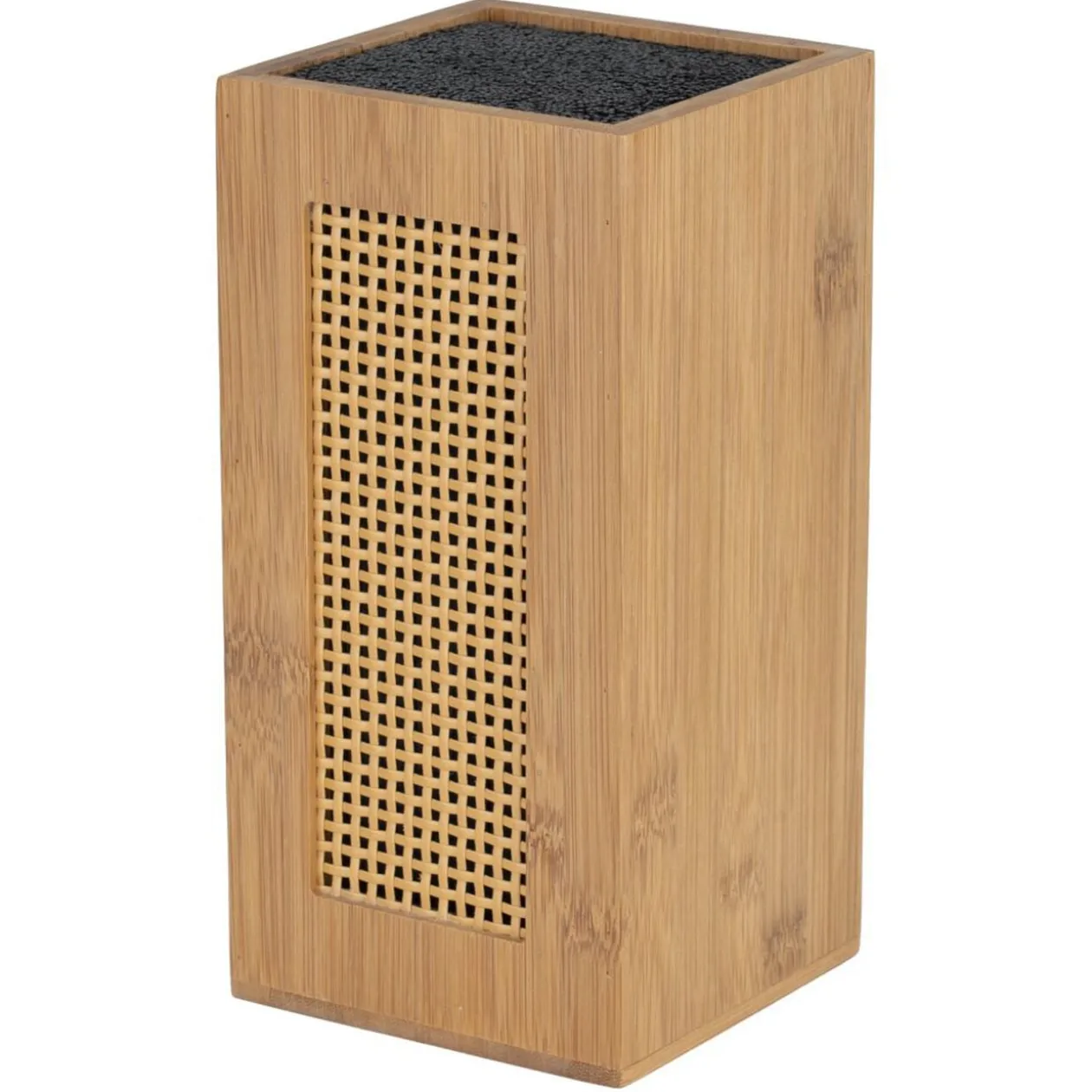 Bloc couteau de cuisine en bois et bambou face effet rotin tressé 11x11xH22cm