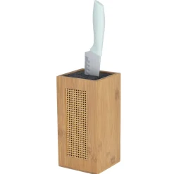 Bloc couteau de cuisine en bois et bambou face effet rotin tressé 11x11xH22cm