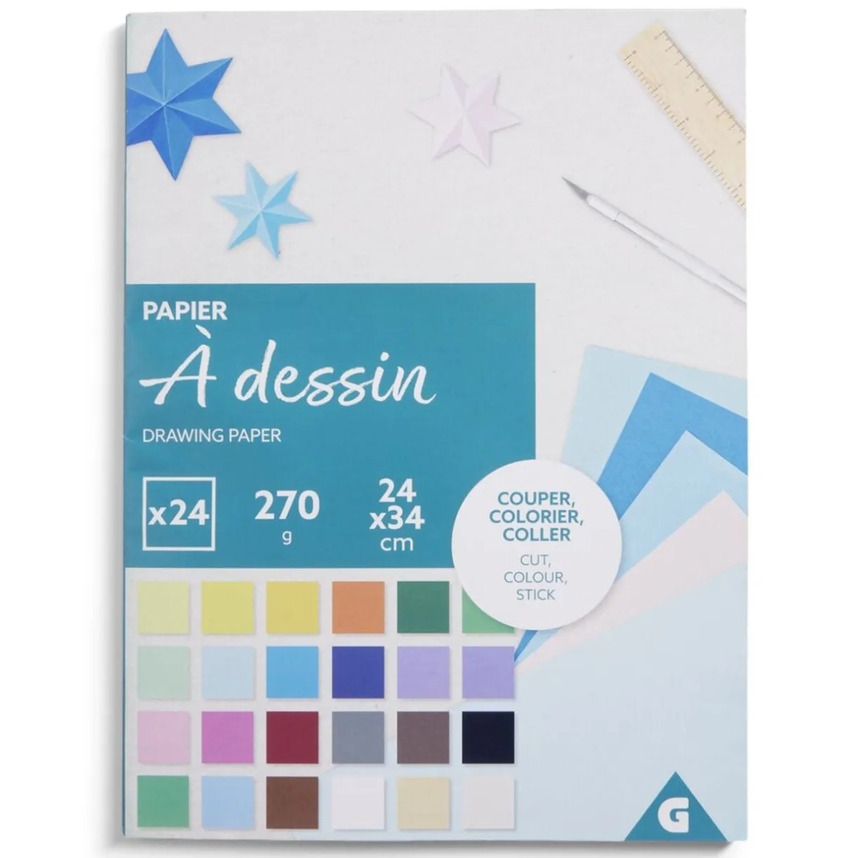 Bloc de 24 feuilles à dessin 24x34cm papier multicolore 270g < Gifi Best