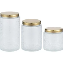 Bocal de conservation x3 verre relief et couvercle métal doré 550/700/1000ml < Gifi Online
