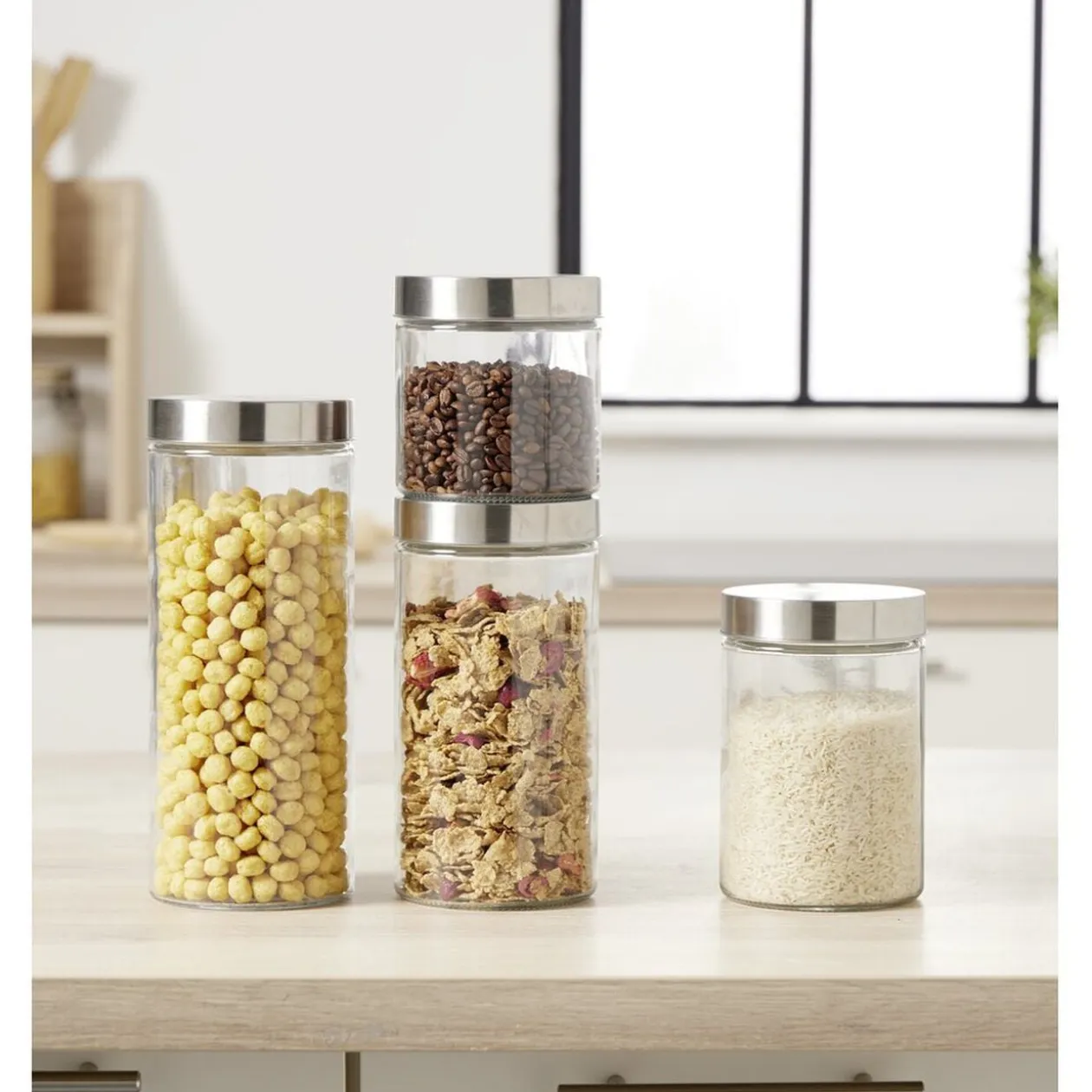 Bocal en verre avec couvercle inox - Lot de 4