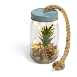 Bocal en verre plante artificielle avec accroche corde jute < Gifi Outlet
