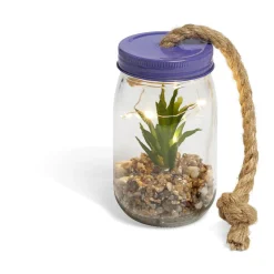 Bocal en verre plante artificielle avec accroche corde jute < Gifi Outlet