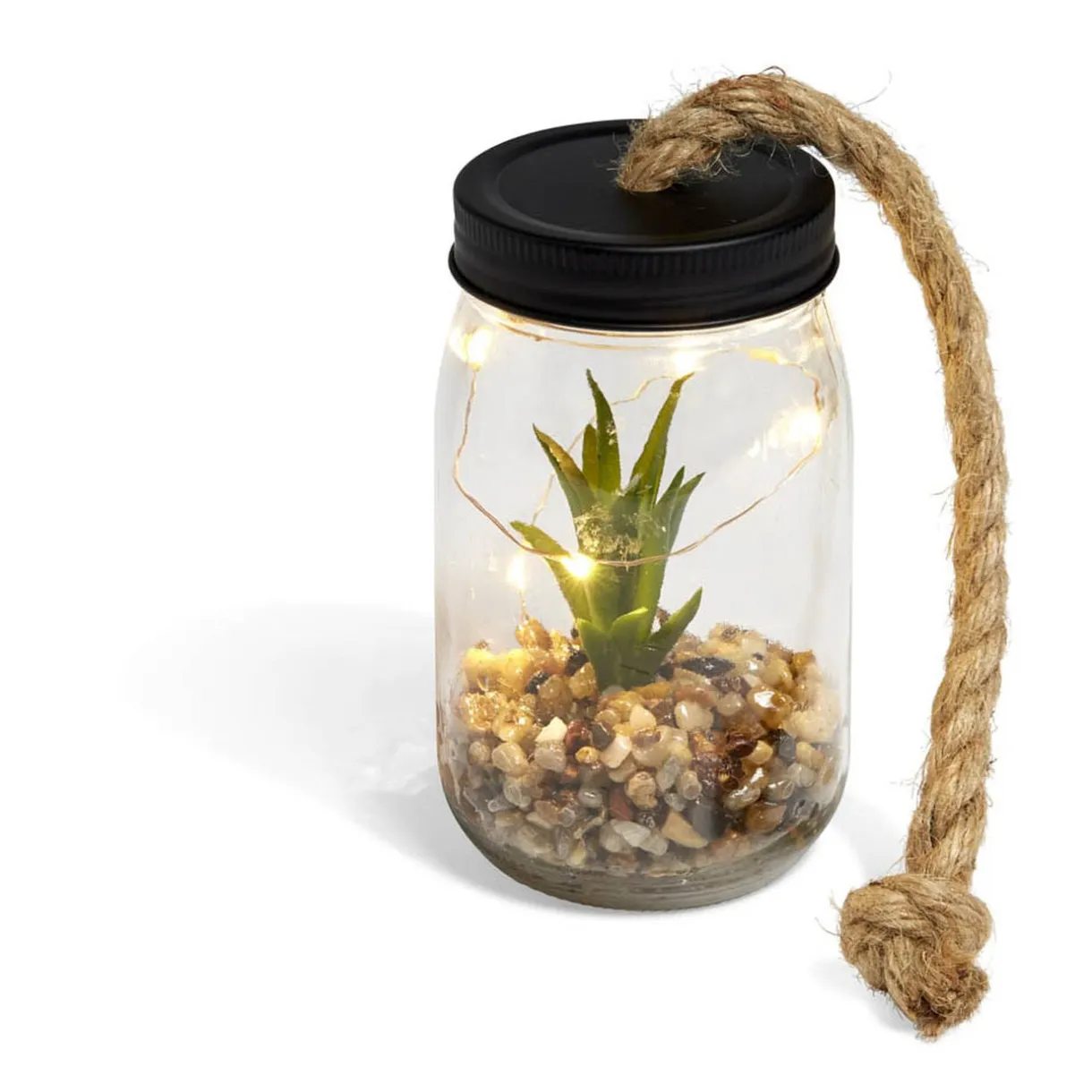 Bocal en verre plante artificielle avec accroche corde jute < Gifi Outlet