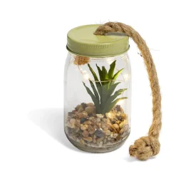 Bocal en verre plante artificielle avec accroche corde jute < Gifi Outlet