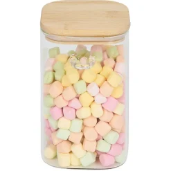 Bocal en verre transparent 1,05L avec couvercle et cuillère en bambou