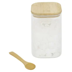 Bocal en verre transparent 1,05L avec couvercle et cuillère en bambou