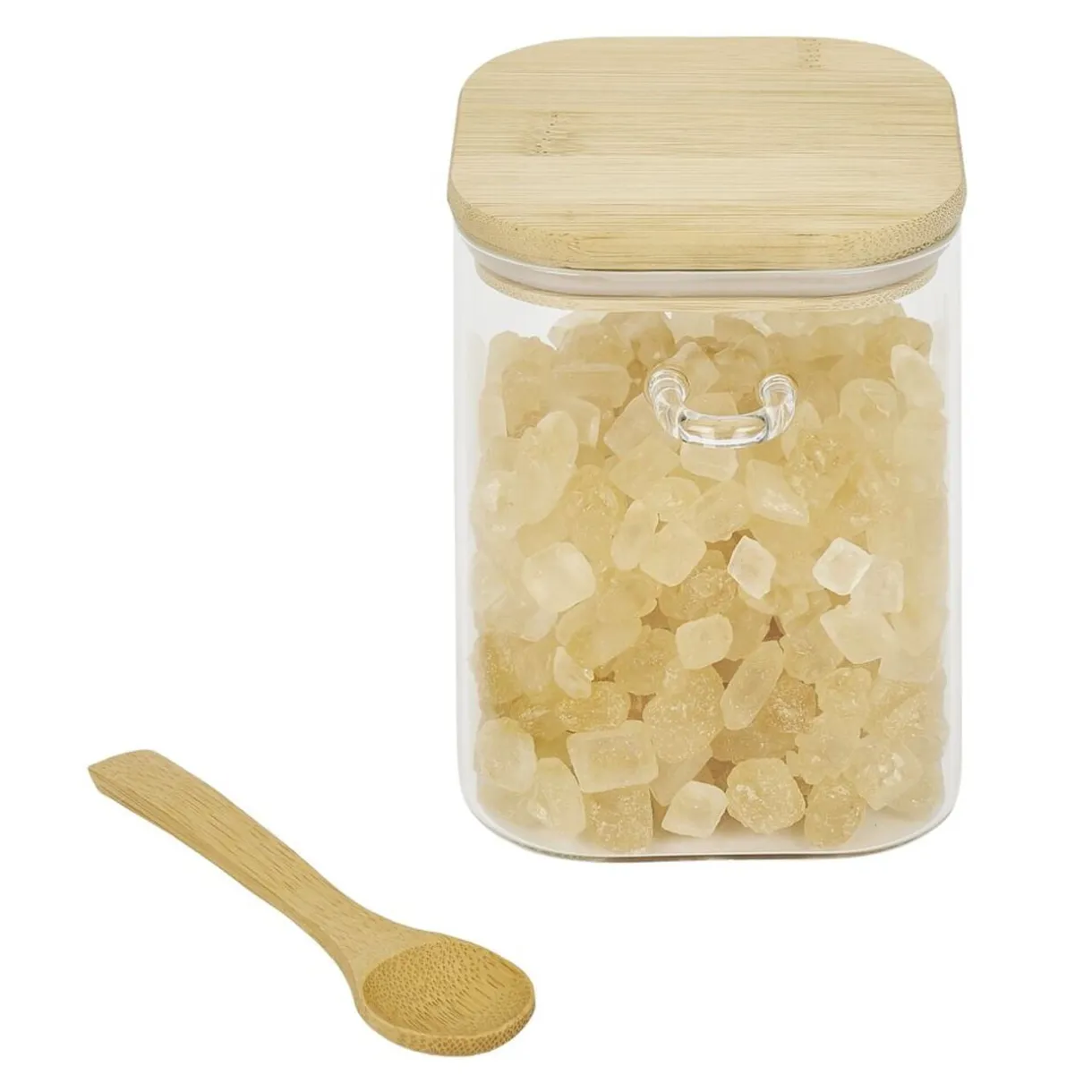 Bocal en verre transparent 850ml avec couvercle et cuillère en bambou < Gifi Online