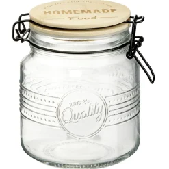 Bocal hermétique rond transparent avec couvercle en bambou H14,5 cm < Gifi Discount