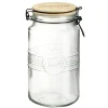 Bocal hermétique rond transparent avec couvercle en bambou H20 cm < Gifi Best