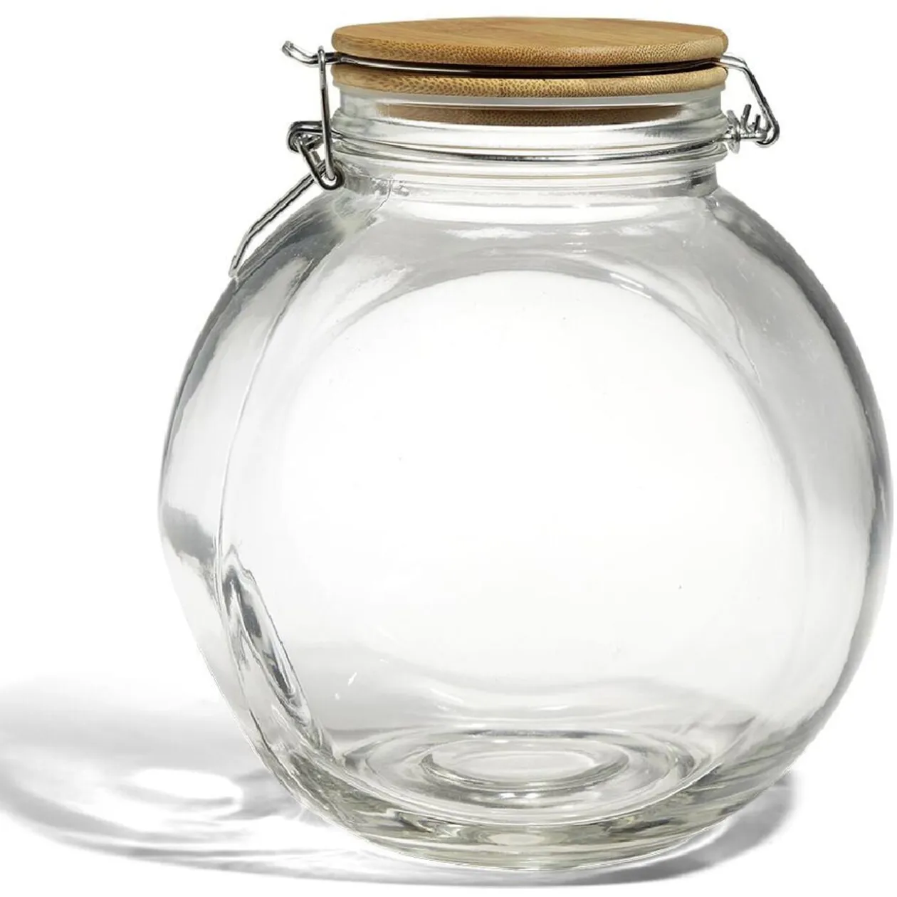 Bocal verre transparent 2,1L avec couvercle bambou et clip en fer