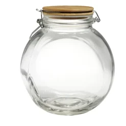 Bocal verre transparent 2,1L avec couvercle bambou et clip en fer
