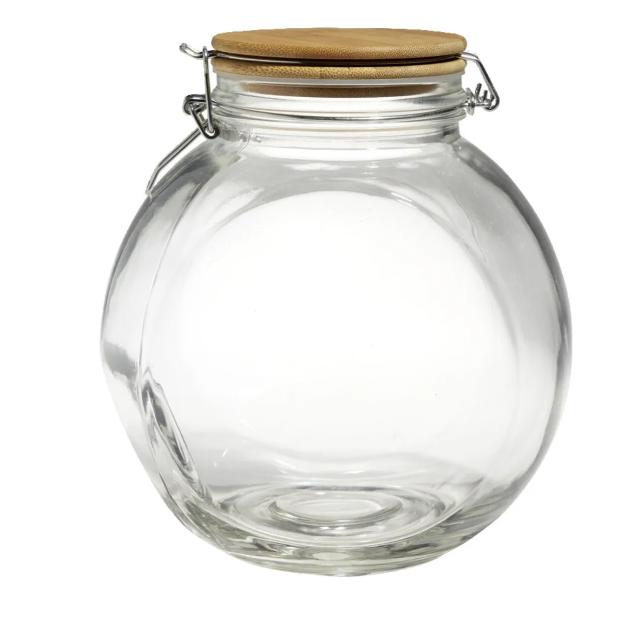 Bocal verre transparent 2,1L avec couvercle bambou et clip en fer