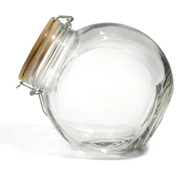 Bocal verre transparent 2,1L avec couvercle bambou et clip en fer