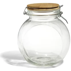 Bocal verre transparent 1,6L avec couvercle bambou et clip en fer < Gifi New