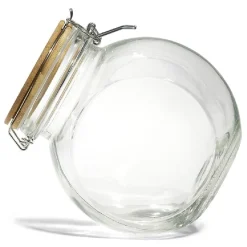 Bocal verre transparent 1,6L avec couvercle bambou et clip en fer < Gifi New