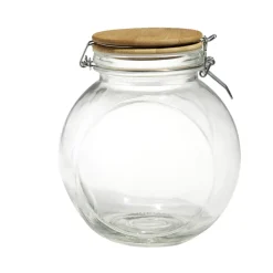 Bocal verre transparent 1,6L avec couvercle bambou et clip en fer < Gifi New