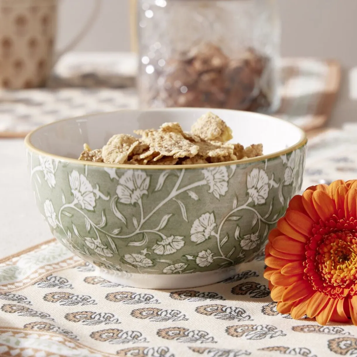 Bol céramique motif floral vert Ø12,5xH6cm < Gifi Online
