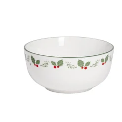 Bol en porcelaine blanc bord vert avec motif feuillage houx Ø13xH6,5cm < Gifi Sale