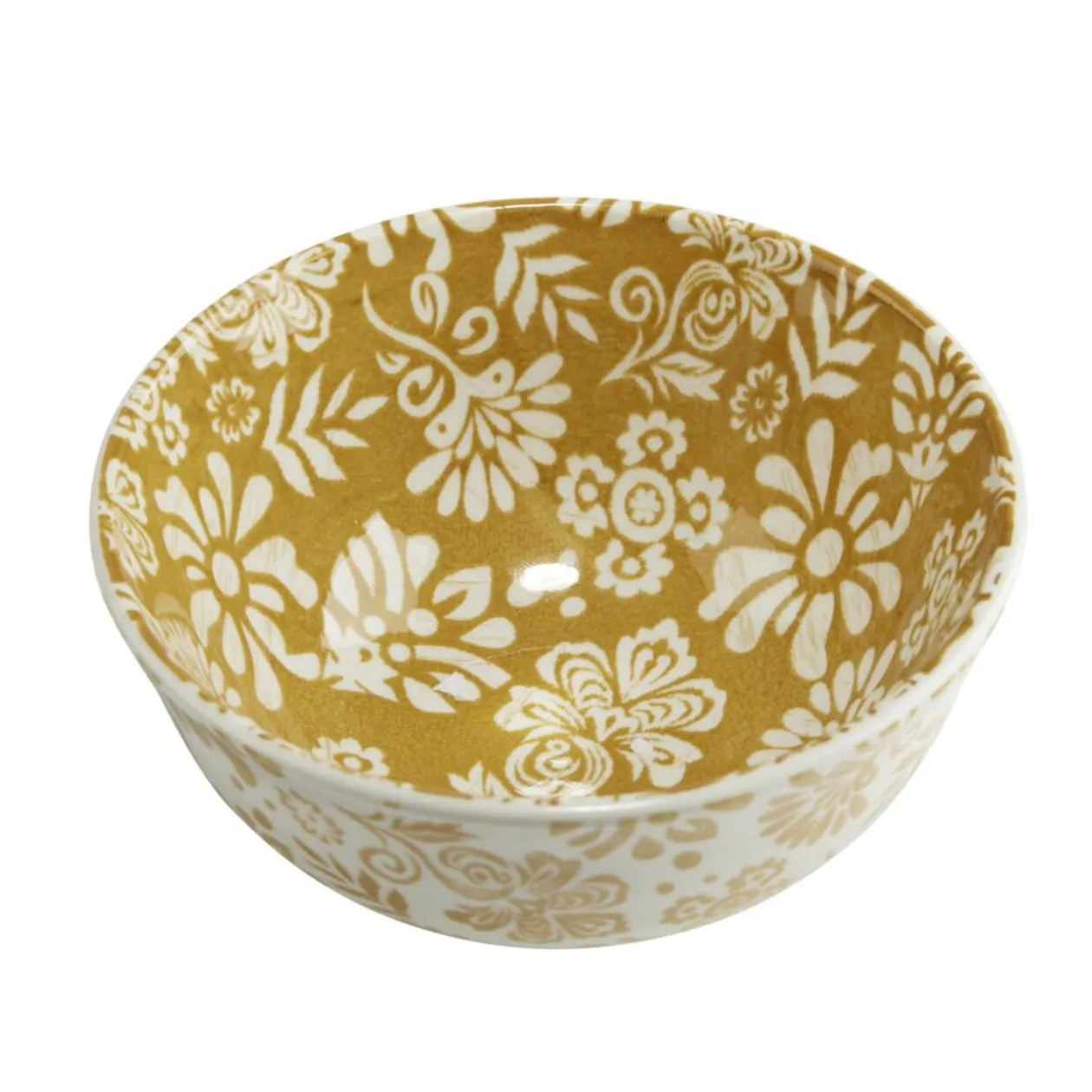 Bol Indie porcelaine motif floral bicolore Ø14xH6,5cm (3 modèles)
