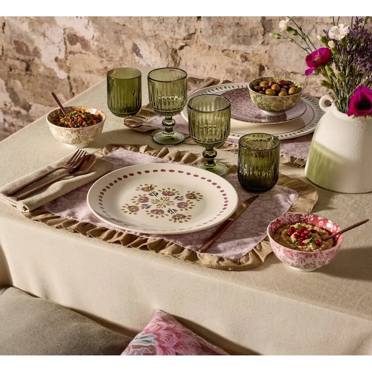 Bol Indie porcelaine motif floral bicolore Ø14xH6,5cm (3 modèles)