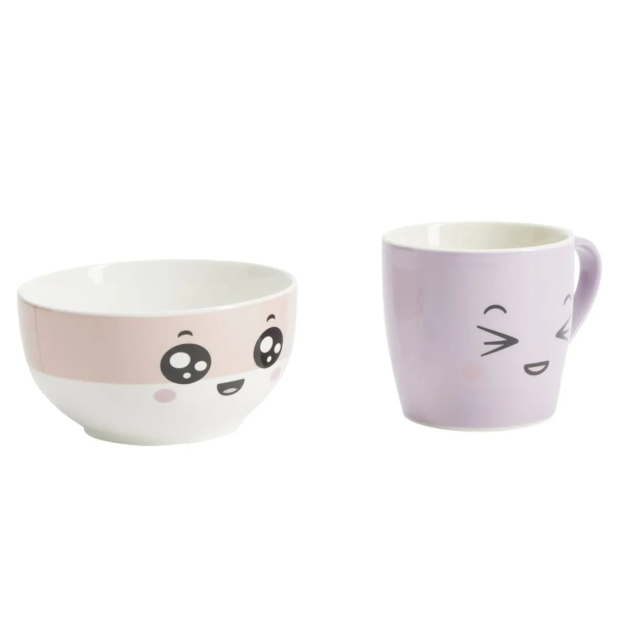 Bol 500ml avec mug 300ml kawaii porcelaine rose et violet < Gifi New