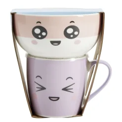 Bol 500ml avec mug 300ml kawaii porcelaine rose et violet < Gifi New