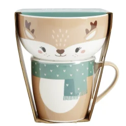 Bol 500ml avec mug 300ml renne mignon porcelaine blanc et marron < Gifi Best