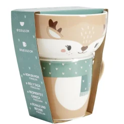 Bol 500ml avec mug 300ml renne mignon porcelaine blanc et marron < Gifi Best