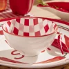 Bol porcelaine thème piment motif quadrillage rouge rose blanc Ø11,5xH6cm