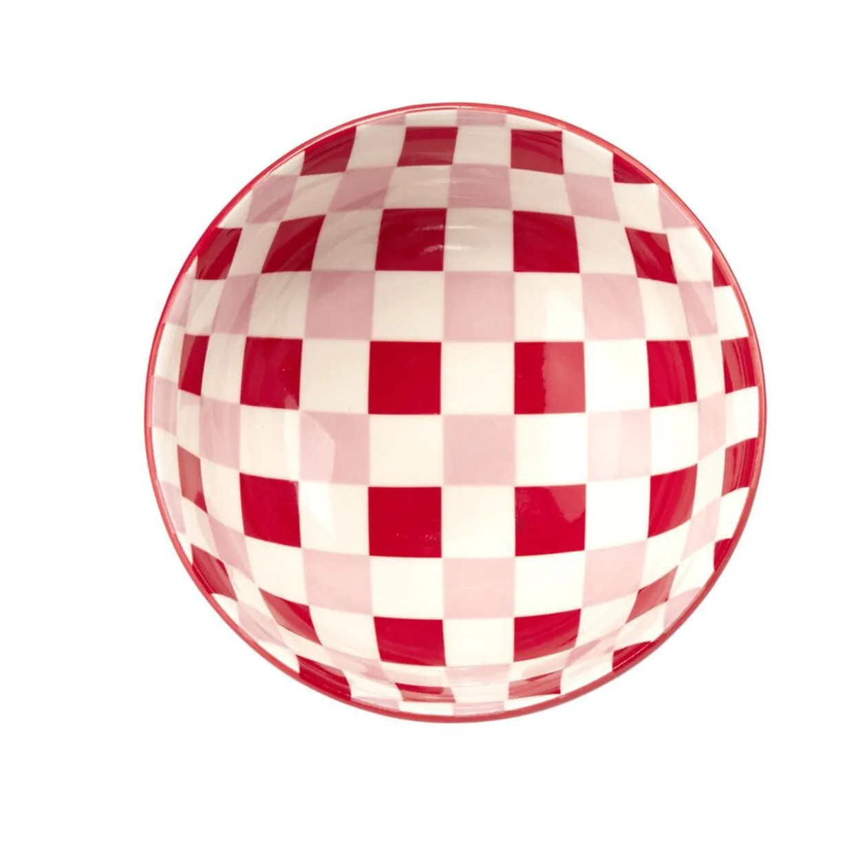 Bol porcelaine thème piment motif quadrillage rouge rose blanc Ø11,5xH6cm