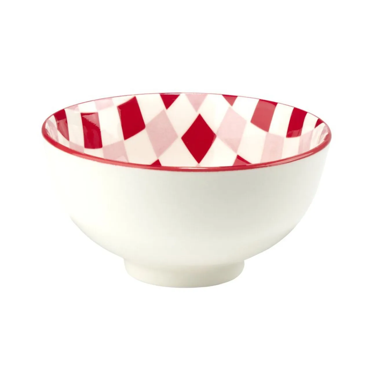Bol porcelaine thème piment motif quadrillage rouge rose blanc Ø11,5xH6cm