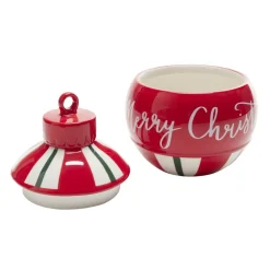 Bonbonnière boule de Noël Merry Christmas rouge et blanc Ø15,5xH20cm